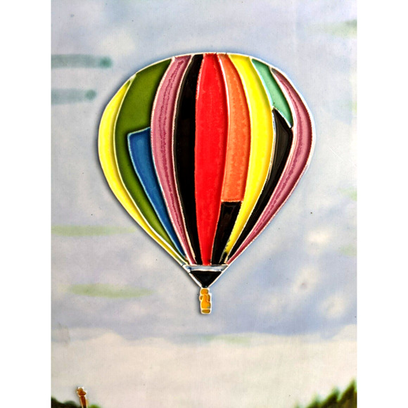 Hot Air Balloon Raised Relief Ceramic Tile – Whimsical Wall Art Vtg 8"x11.5" - Picture 2 of 2